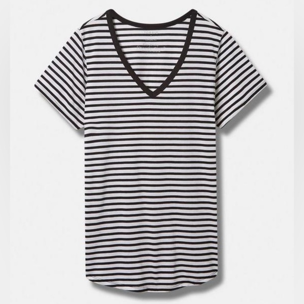 Torrid Black and White Striped Short Sleeve Tee